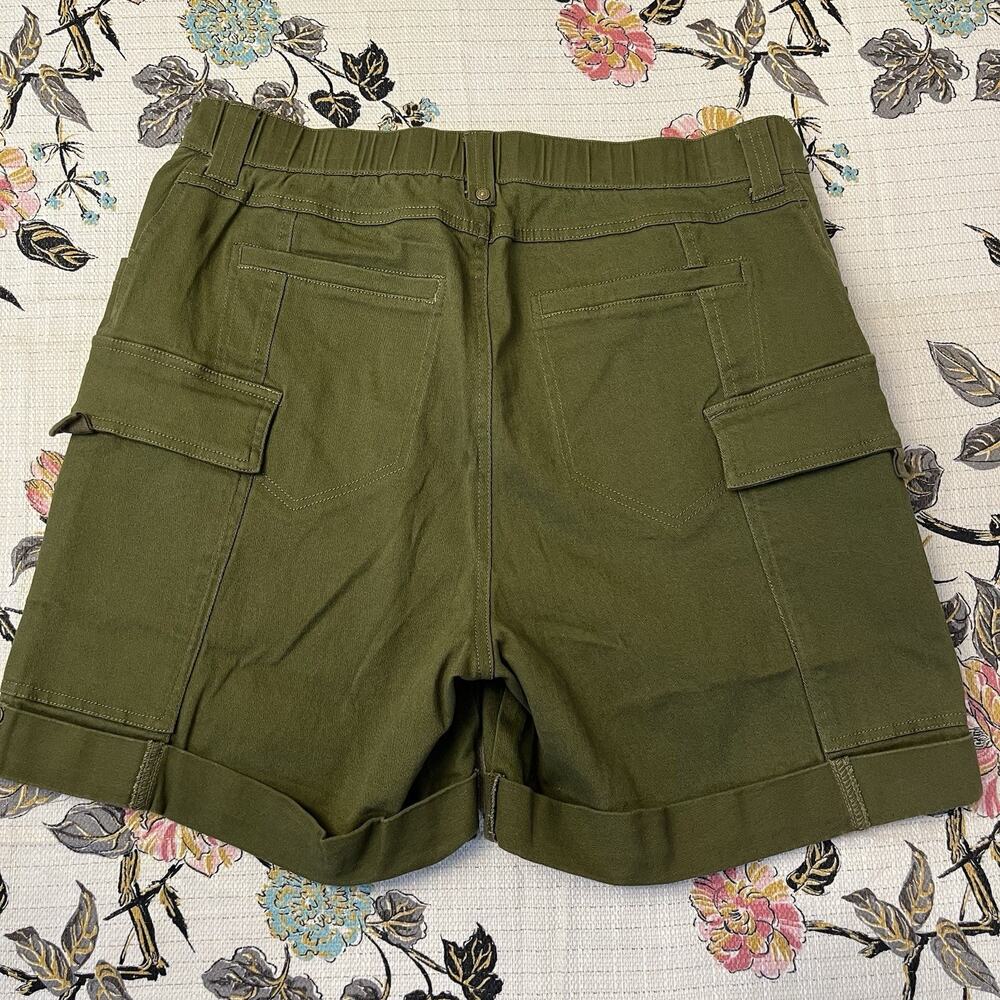 Women’s Olive Cargo Drawstring Shorts with Patch Pockets - Picture 4 of 10